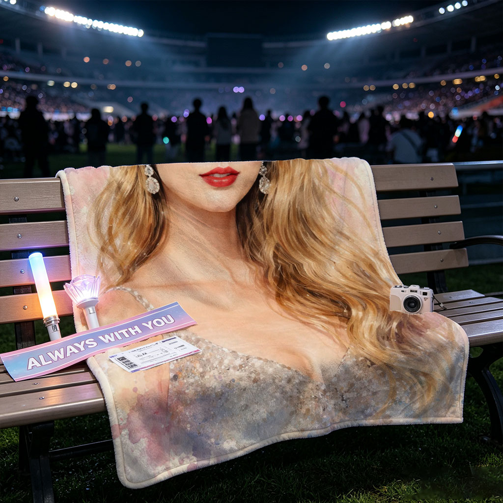 Taylor Swift in a Glamorous Portrait with Watercolor Background and Sparkling Dress - Blankets
