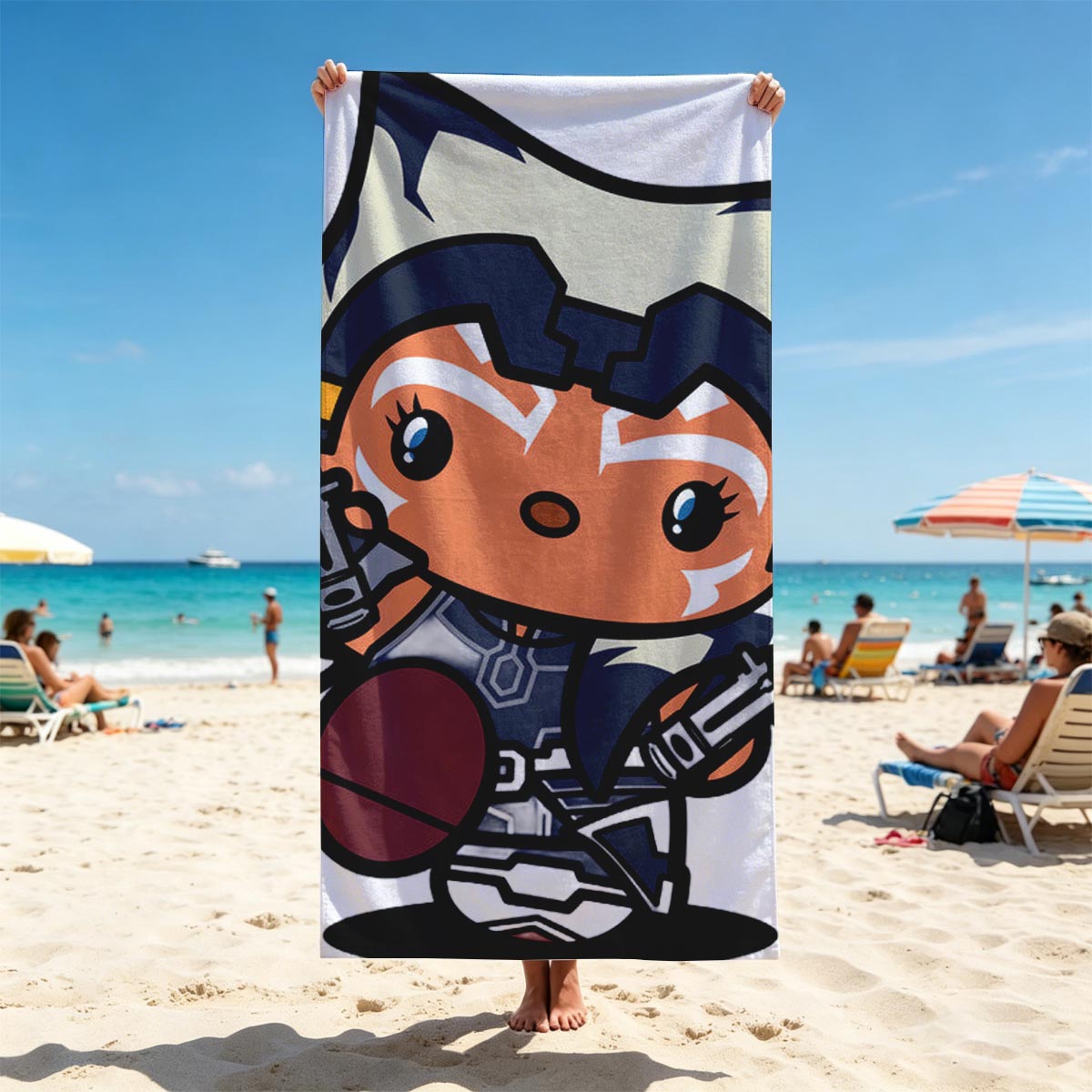 Ahsoka Tano Chibi with Dual Blue Lightsabers - Beach towels
