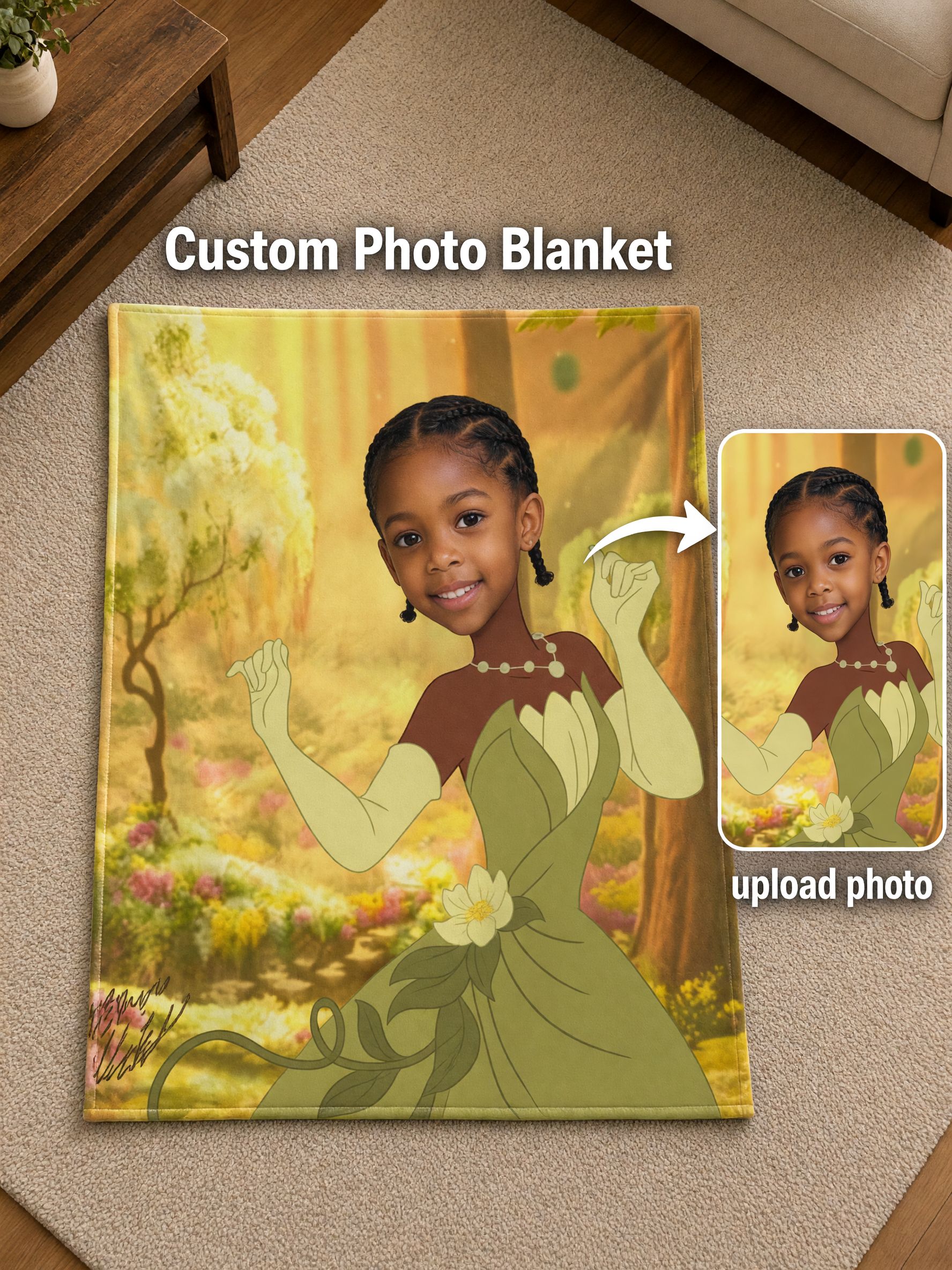 Custom Photo Face Blanket Personalized Green Princess Flannel Fleece Throw Soft Bed Cover Ideal Personalized Gift