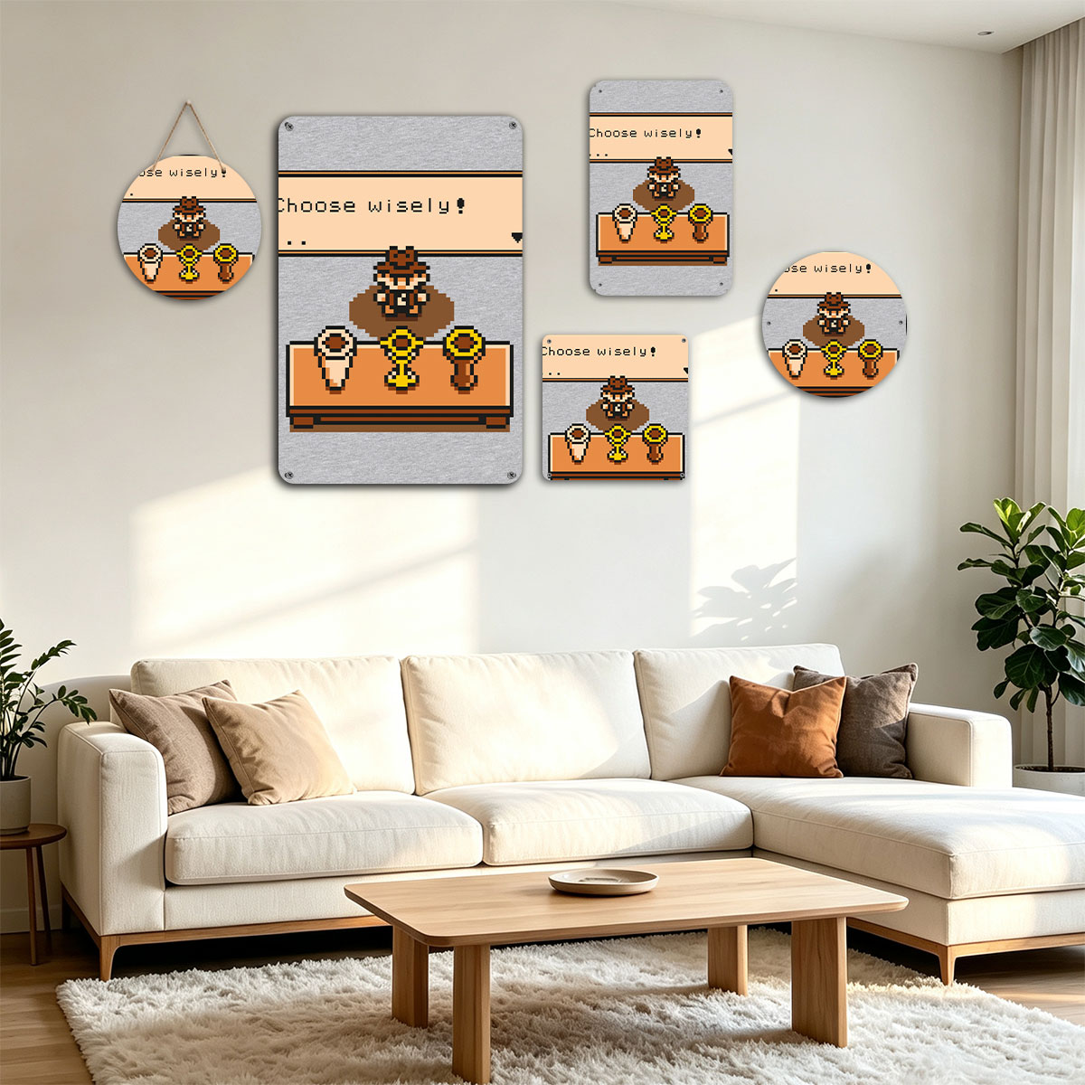 Pixel Art Character Chooses Among Three Items with 