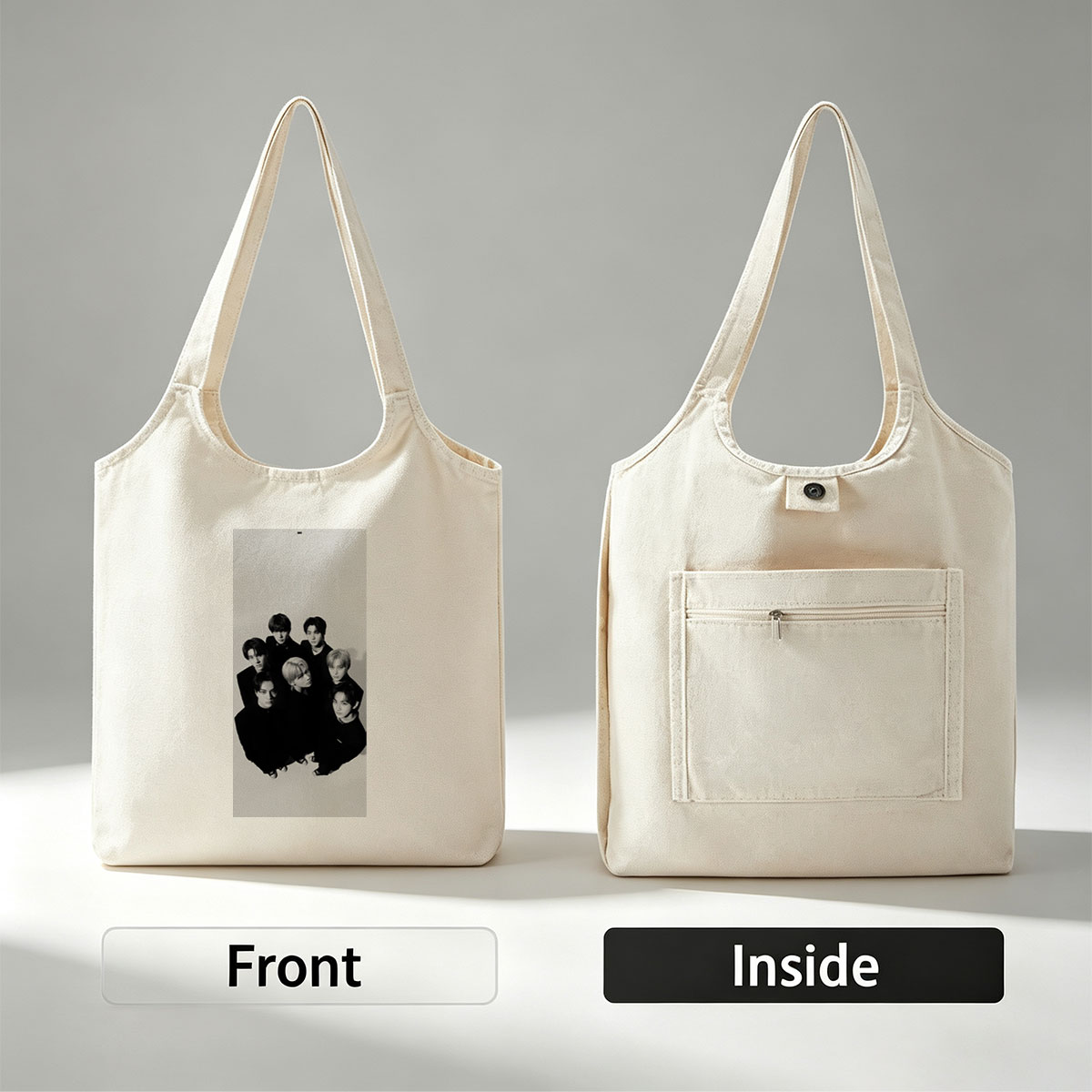 NCT Dream Group Photo in Black and White Studio Portrait - Canvas shoulder bags/