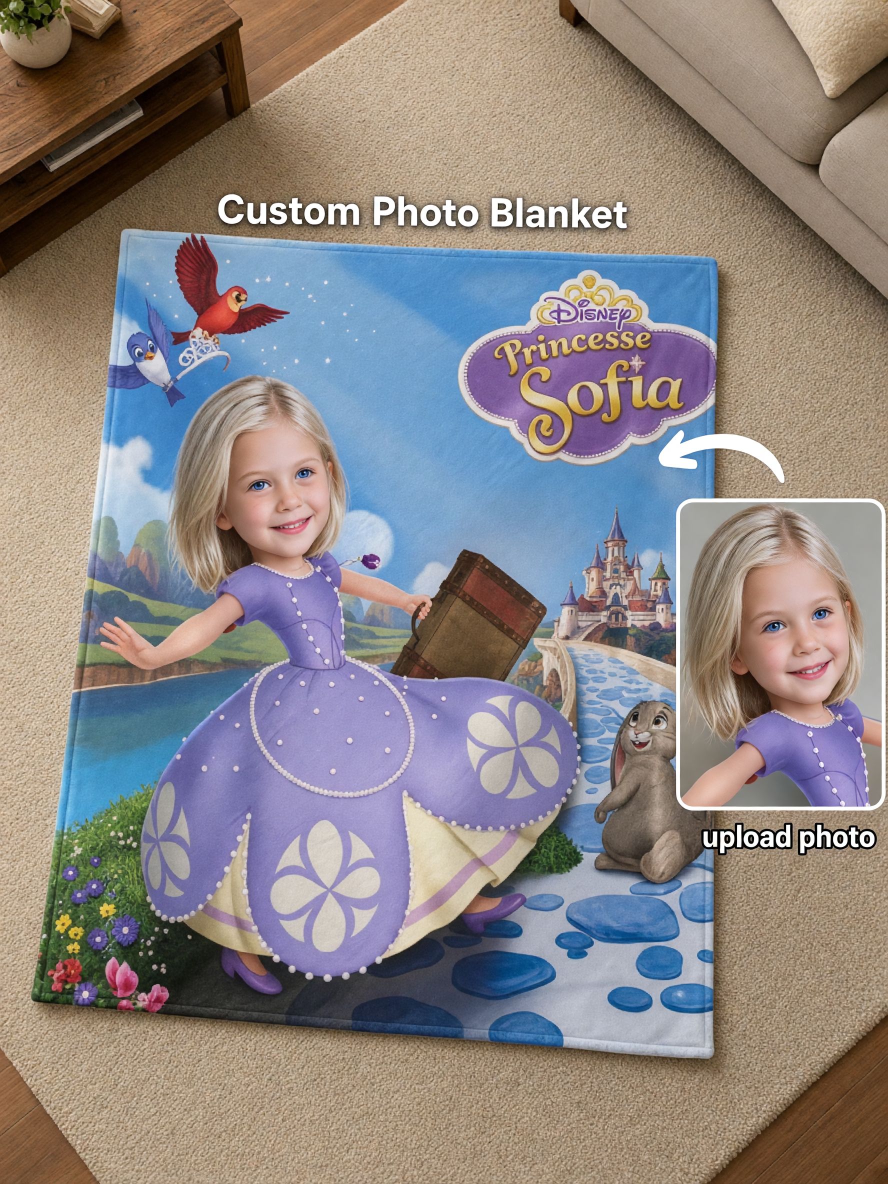 Custom Face Photo Blanket Personalized Princess Flannel Throw Ultra Soft Cozy Fleece Bed Couch Cover Ideal Birthday Gift