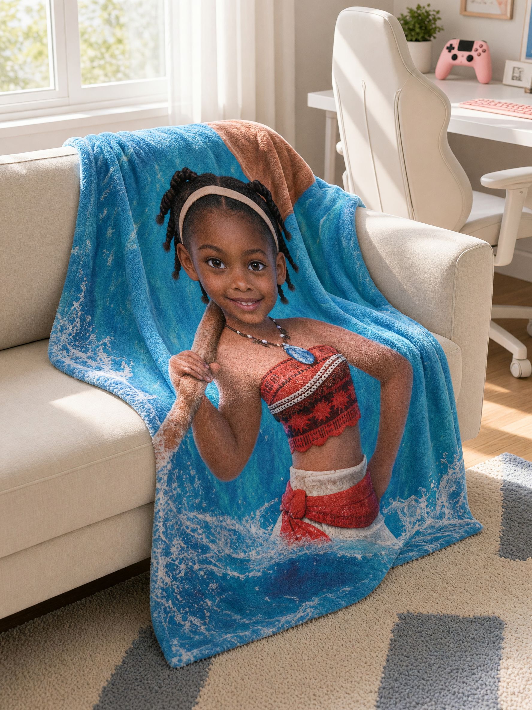 Custom Face Blanket Personalized Photo Island Adventure Flannel Throw Cozy Velvet Fleece Gift for Kids and Family