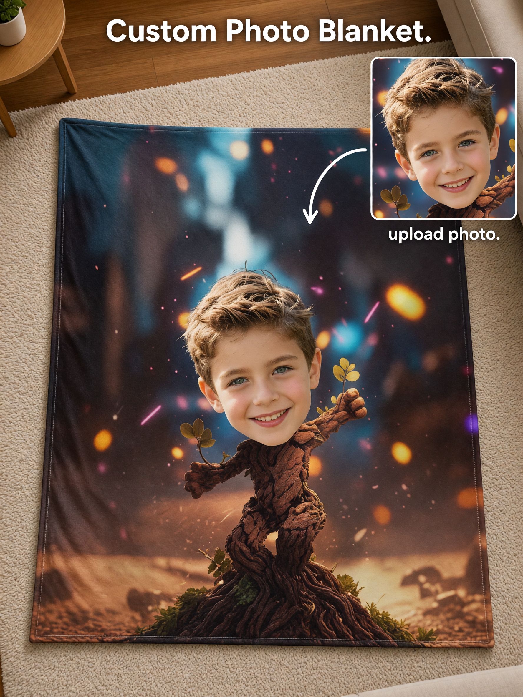 Custom Photo Face Flannel Throw Blanket Personalized Big Head Portrait Print Ultra Soft Anti-Pilling Fleece Cover for