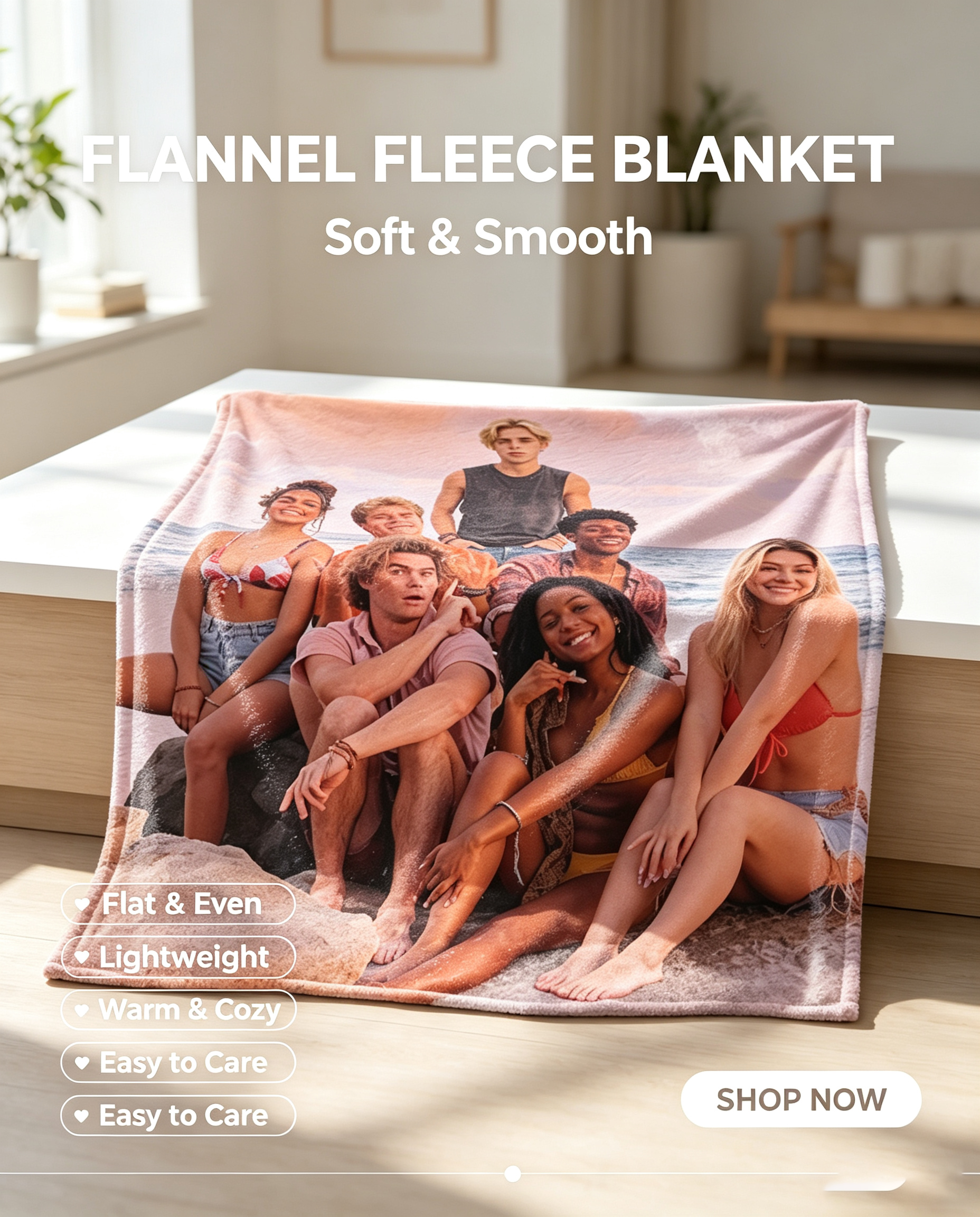 Custom Face Blanket Featuring Beach Group Portrait Flannel Blanket Perfect for Cozy Nights and Ideal Gift or Giveaway