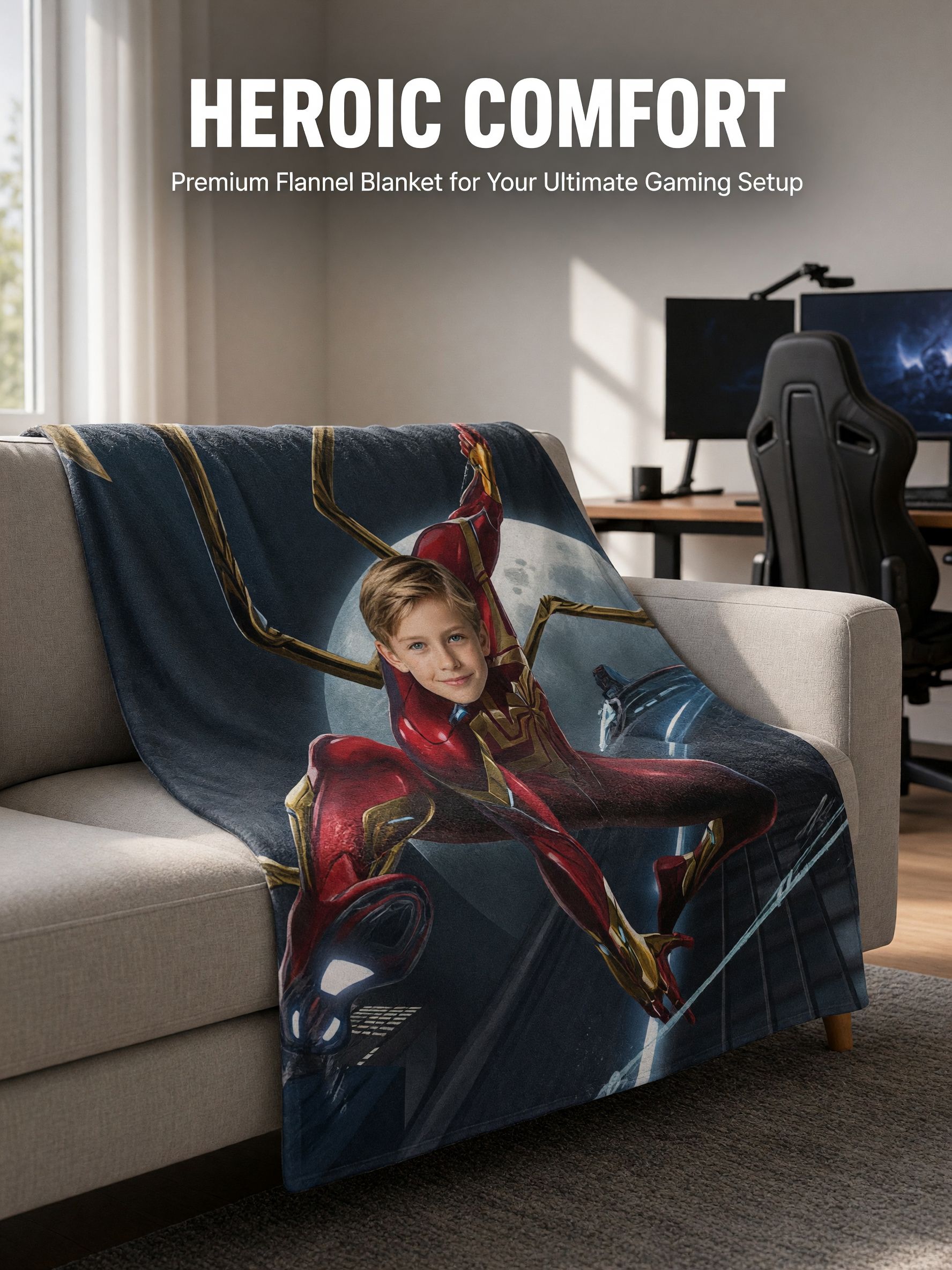 Custom Face Superhero Fleece Blanket Personalized Photo Throw Anti-Pilling Soft Plush Cover Ideal Personalized Gift