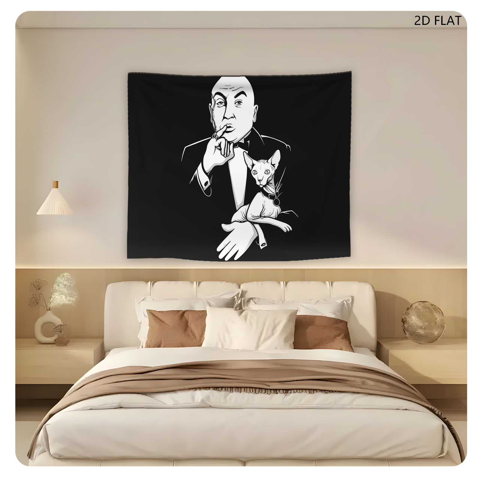 Bald Man in Tuxedo with Sphynx Cat on Hand - Tapestry