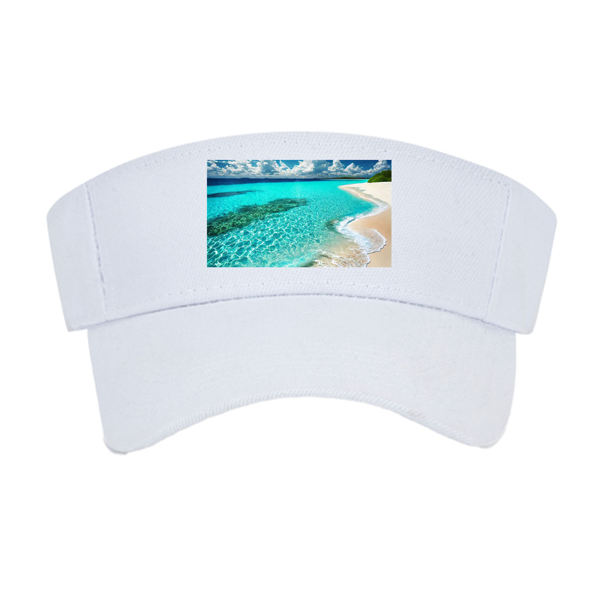 Crystal Clear Waters Meet Sandy Shore Under Bright Sunlight -  Visor cap