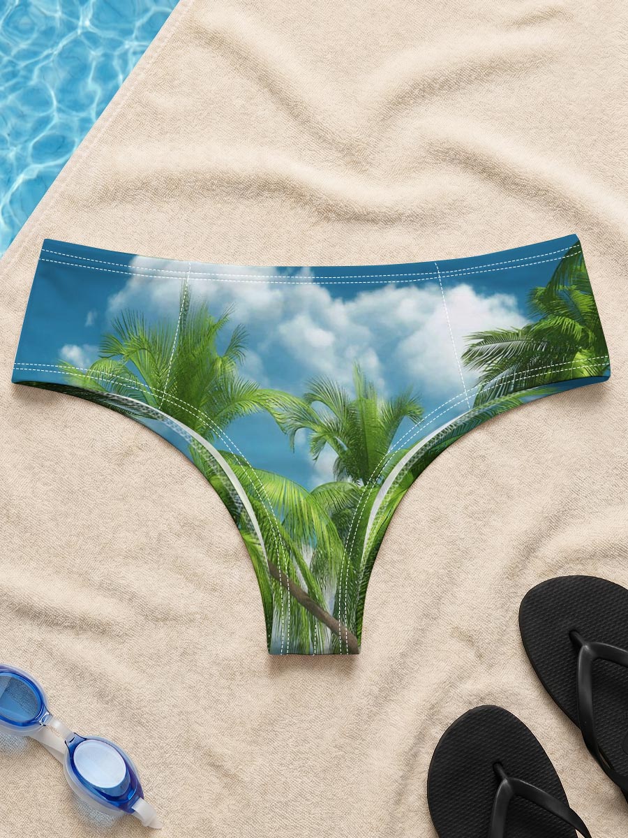 Tropical Beach with Palm Trees and Clear Blue Sky -  Men's swim trunks