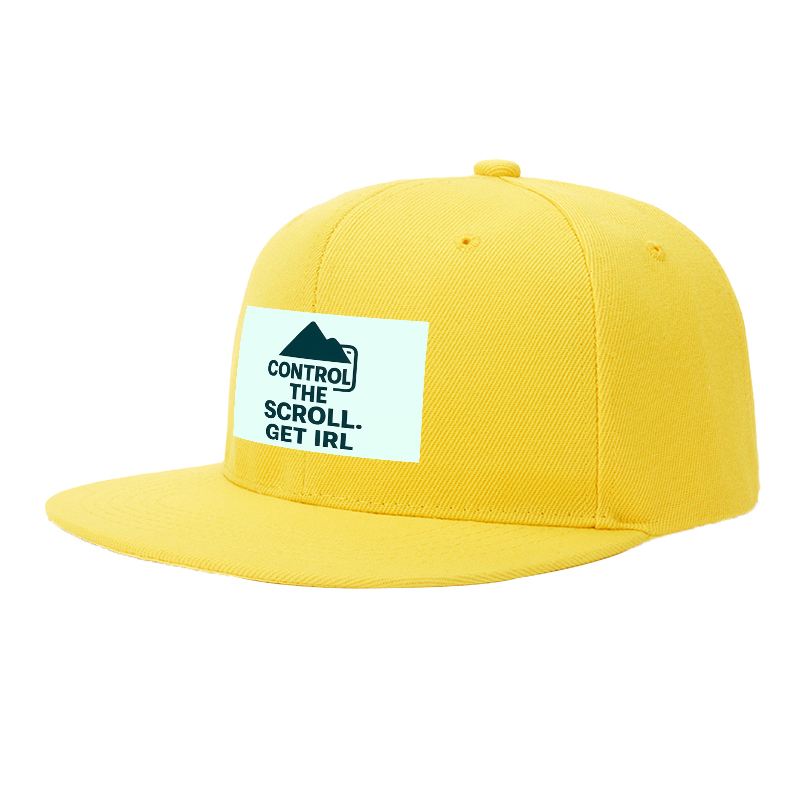 Flat Brim Baseball Cap Control The Scroll Get IRL Mountain Logo Streetwear Underground Skate Style for Basketball Court Skate Park Urban Lifestyle Skaters Rappers Streetwear Enthusiasts