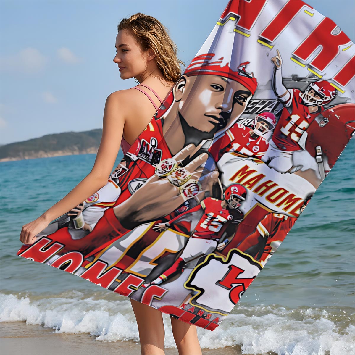 Patrick Mahomes Kansas City Chiefs Football Star Collage - Beach towels
