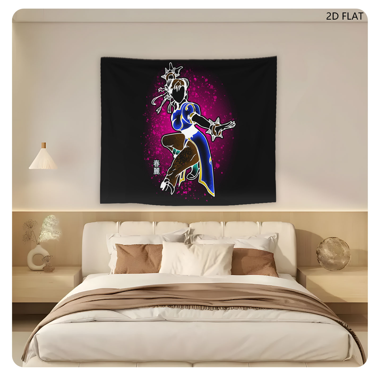 Chun-Li from Street Fighter in Dynamic Pose with Glowing Effects - Tapestry