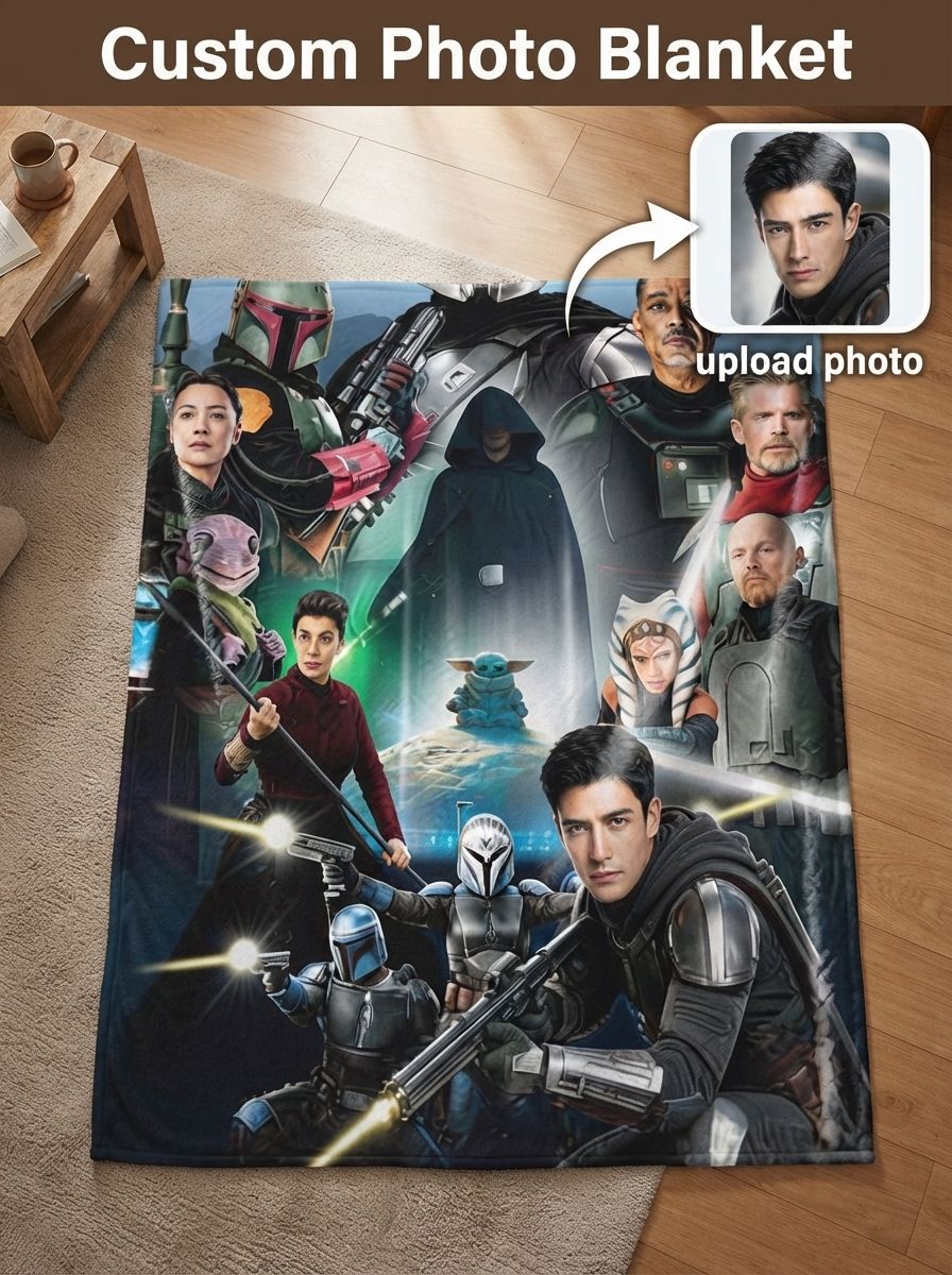 Custom Face Photo Sci Fi Warrior Collage Flannel Throw Blanket Personalized Ultra Soft Plush Fleece Cover for Bed Couch