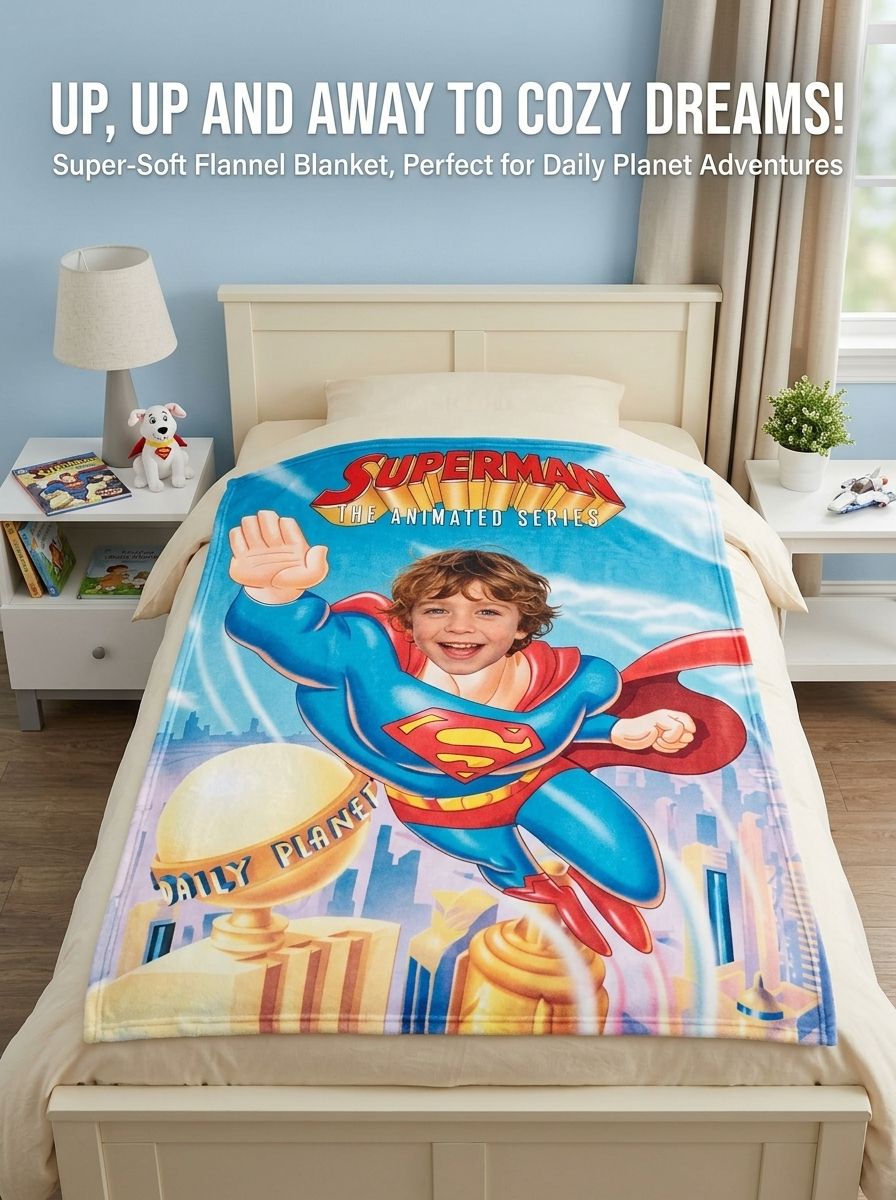 Personalized Photo Superhero Flannel Fleece Blanket Ultra Soft Custom Face Throw Cover for Bed Couch Travel Gift
