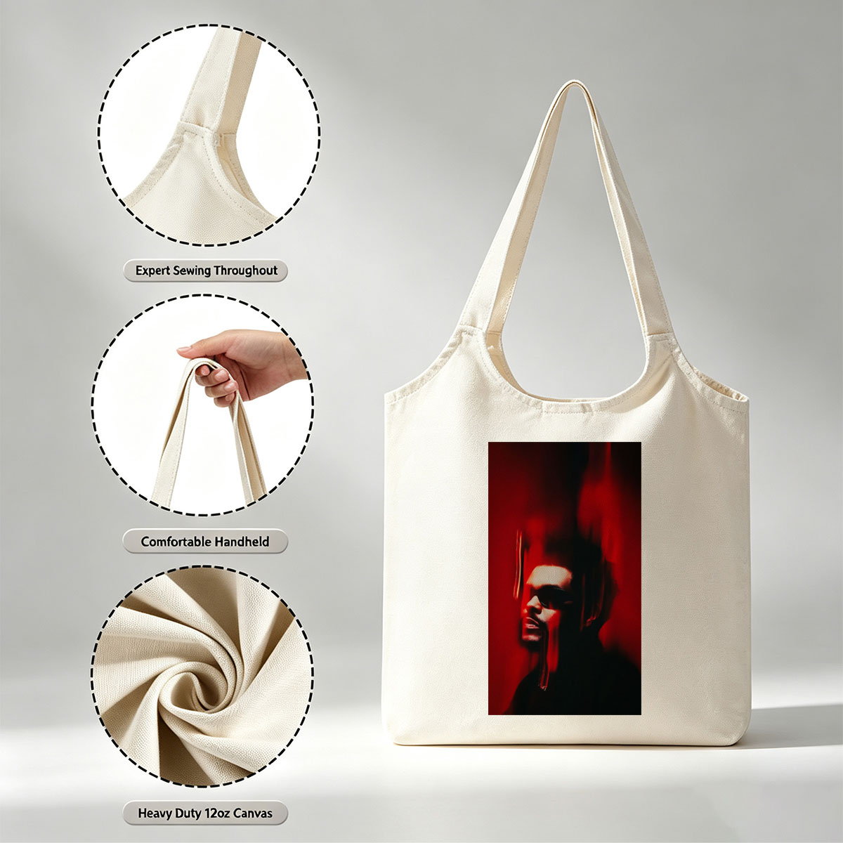 The Weeknd in a Dark Red Scene with Dramatic Lighting and Blurred Motion Effect - Canvas shoulder bags/