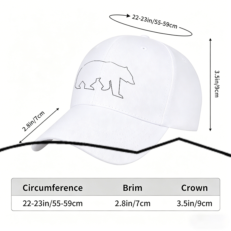 Unisex Classic Baseball Cap with Bear Silhouette Print - Lightweight Adjustable Hat for Outdoor Activities, Hiking, and Casual Wear - Perfect for Adults Seeking Stylish and Comfortable Headwear