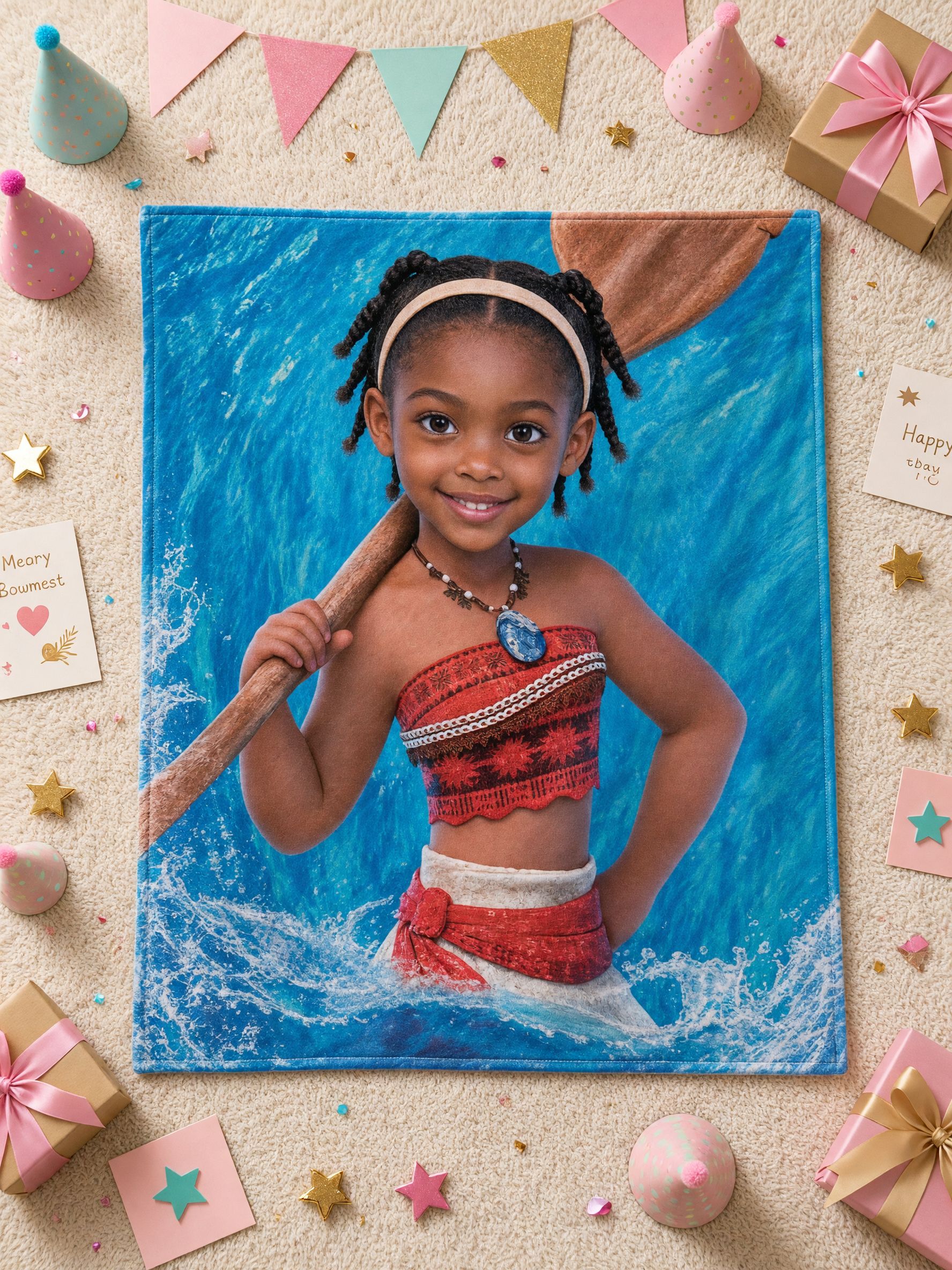 Custom Face Blanket Personalized Photo Island Adventure Flannel Throw Cozy Velvet Fleece Gift for Kids and Family