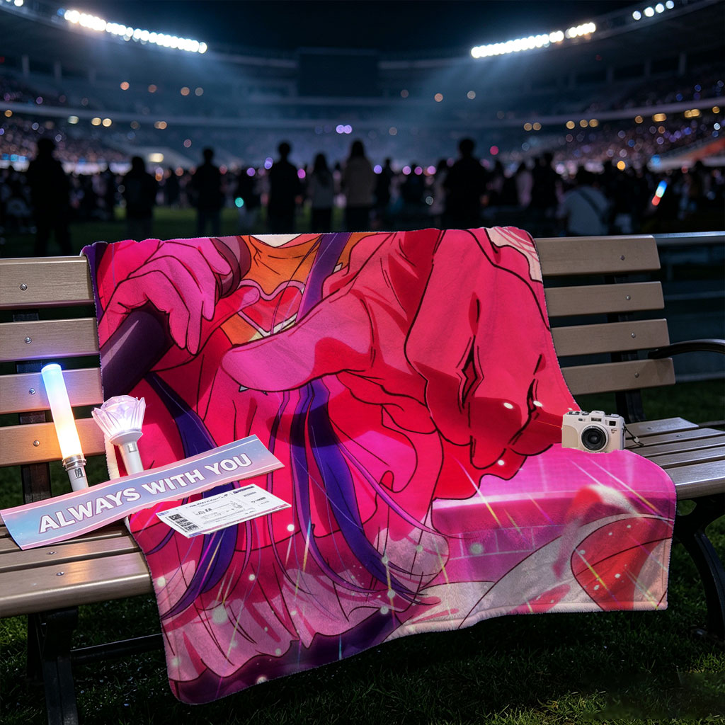 Lilac from Love Live! Superstar!! Singing with a Microphone in a Vibrant Pink Stage Performance - Blankets