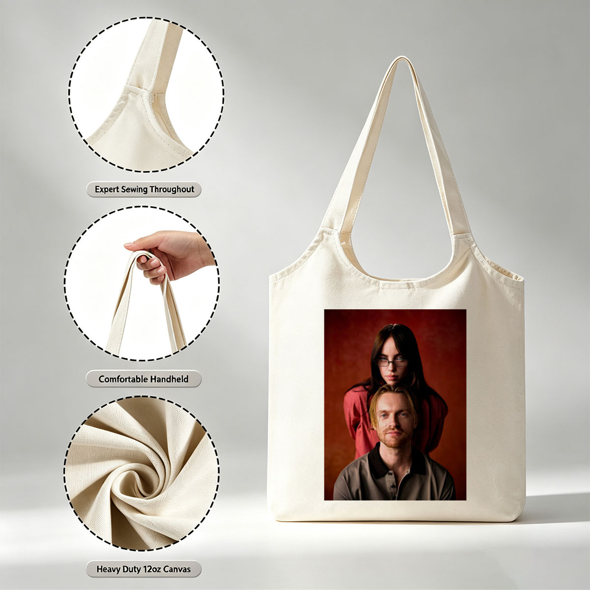 The Postal Service - Portrait of Ben Gibbard and Jenny Lewis Against a Warm Red Background - Canvas shoulder bags/