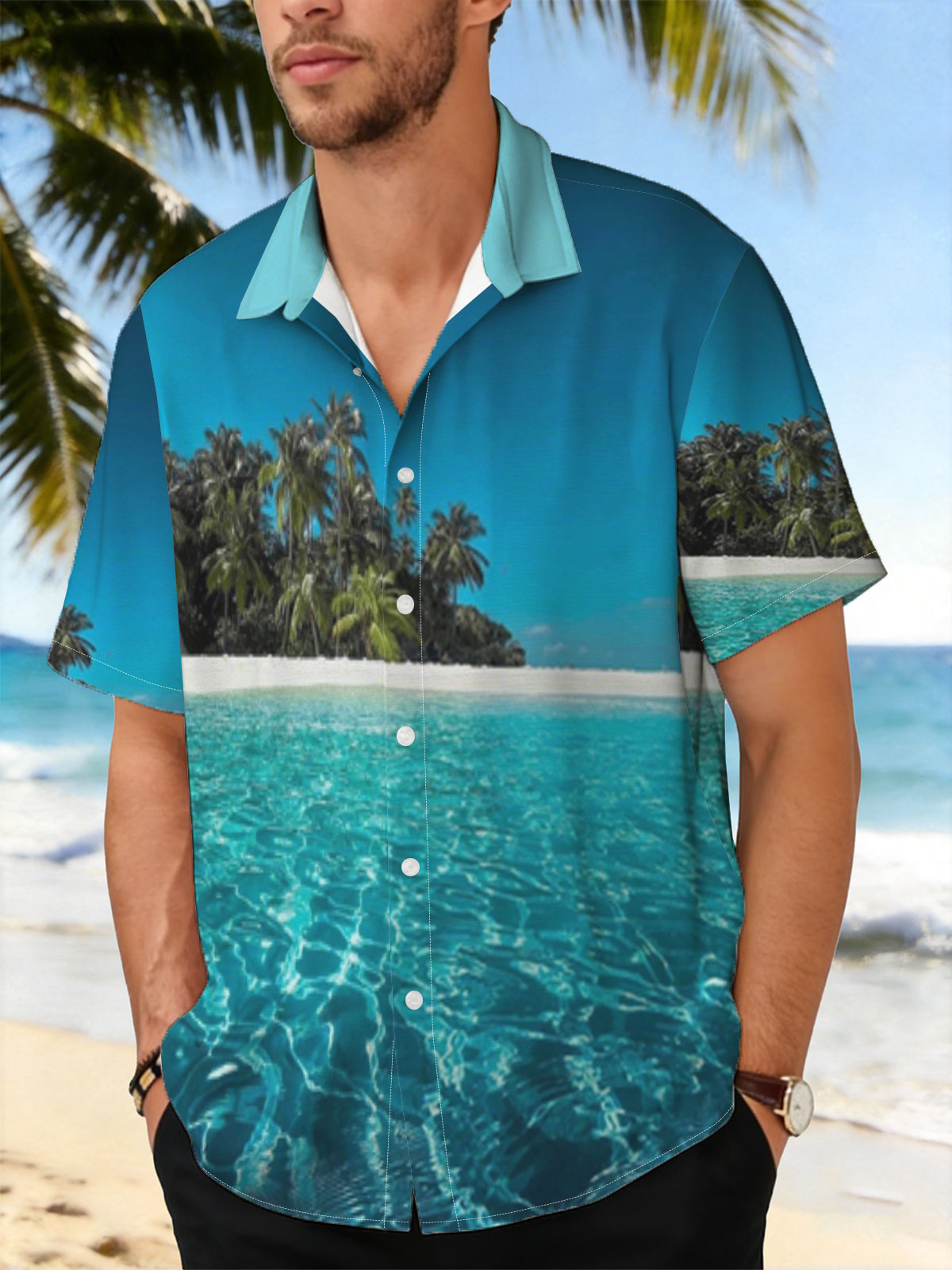 Crystal Clear Waters and Palm Trees on a Tropical Beach -  Shirt