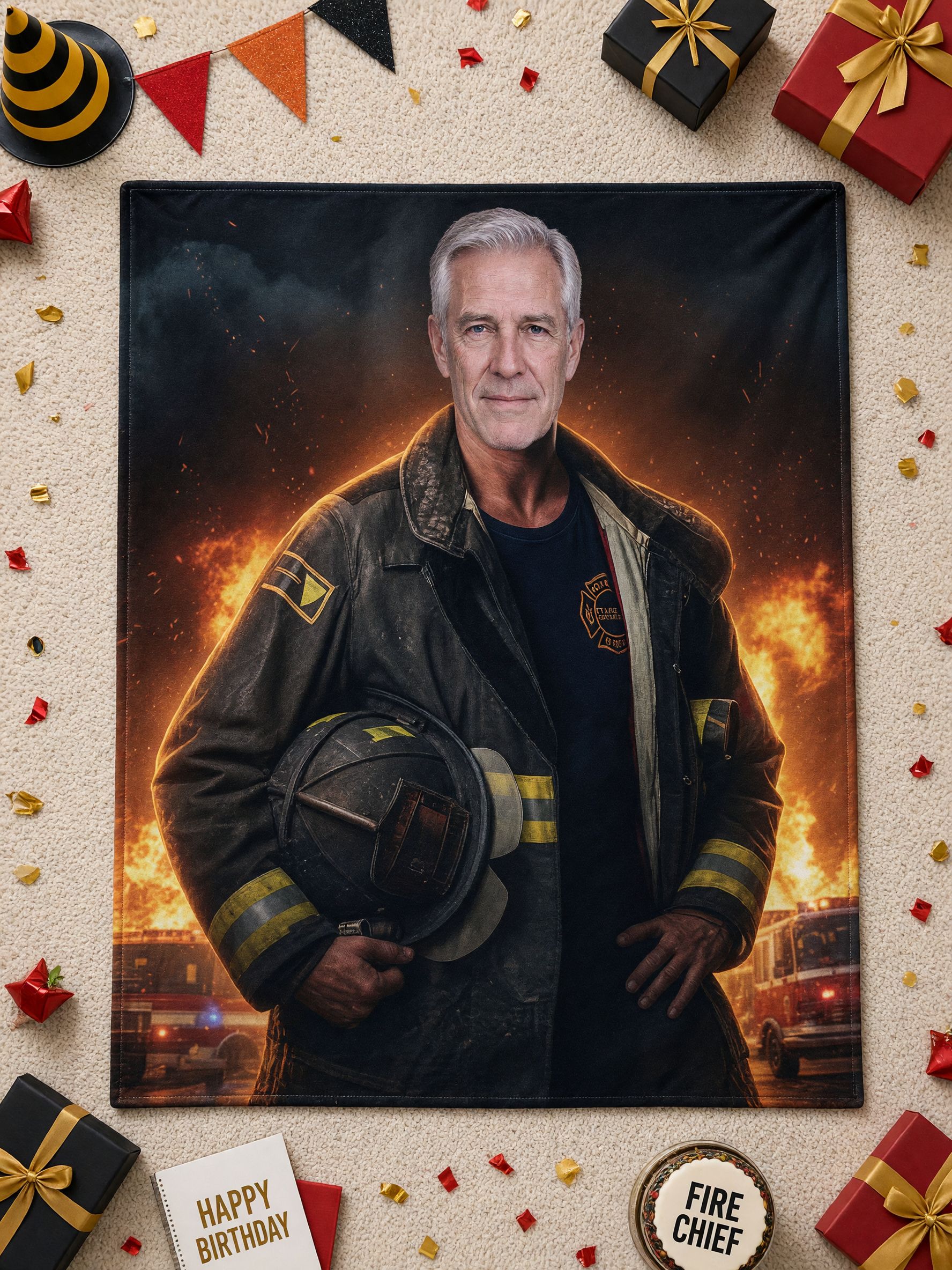 Custom Face Photo Blanket Personalized Firefighter Flannel Fleece Throw Soft Skin-Friendly Cozy Keepsake Gift