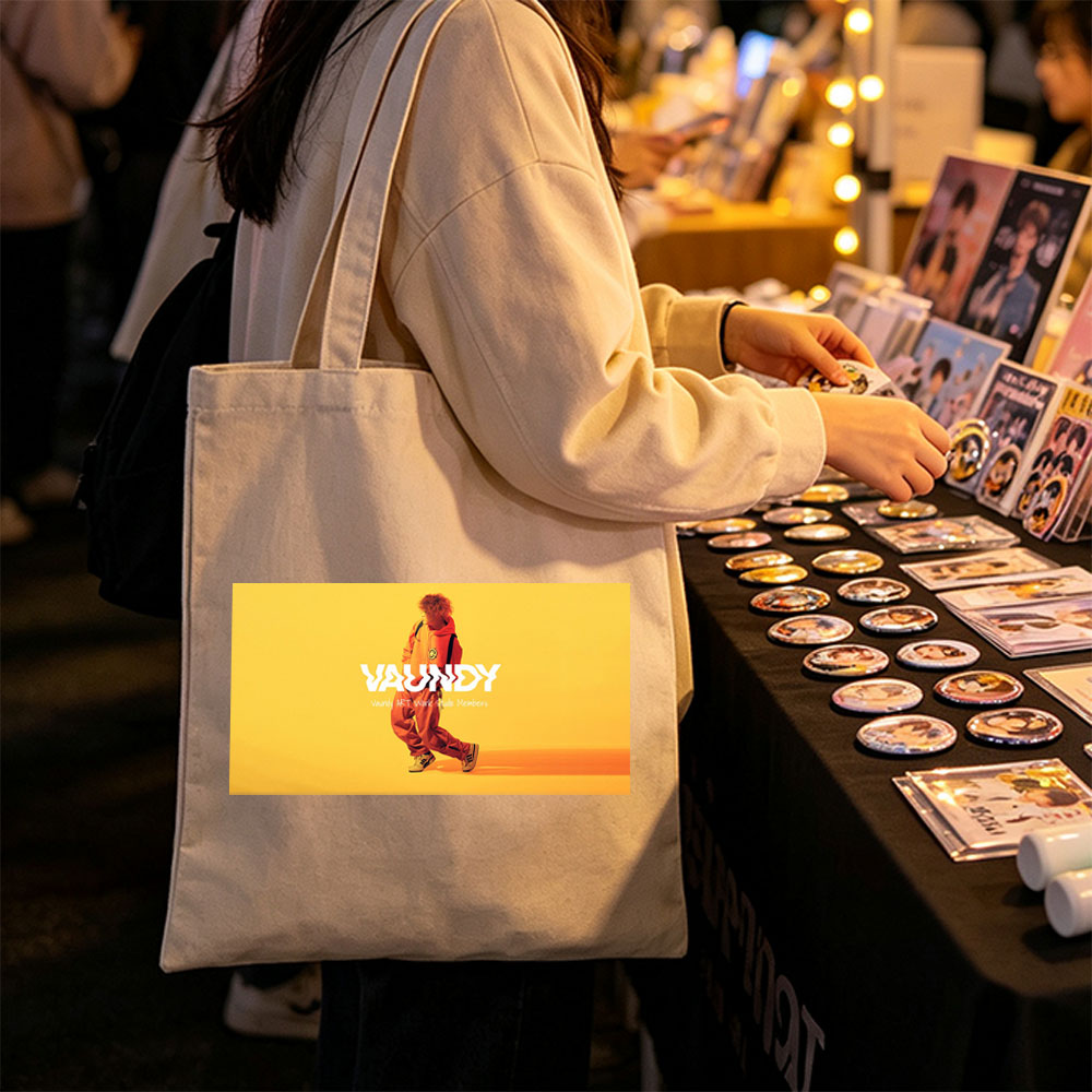 Vaundy in a Vibrant Yellow Studio Setting Wearing Orange Tracksuit and Sneakers - Canvas tote bags