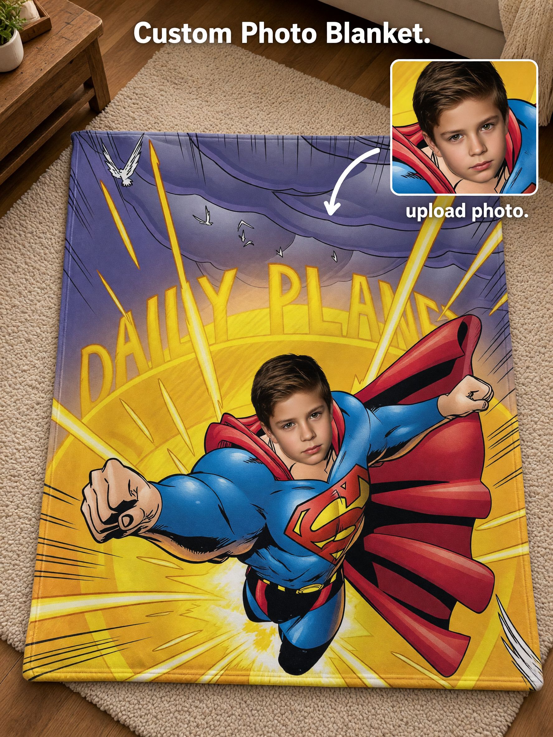 Custom Photo Superhero Fleece Blanket Personalized Face Comic Throw for Kids and Adults Ideal Cozy Gift