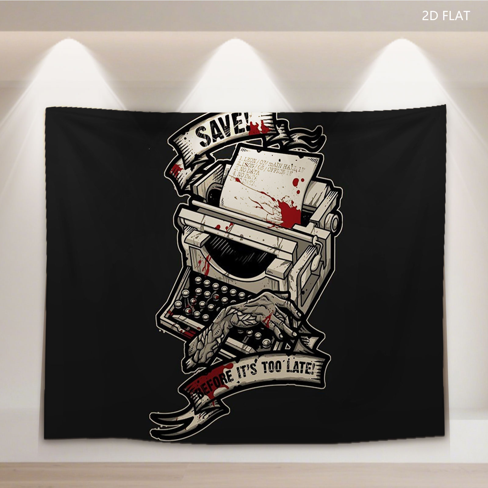 Save Before It's Too Late: Typewriter with Bloody Hands and Urgent Message - Tapestry