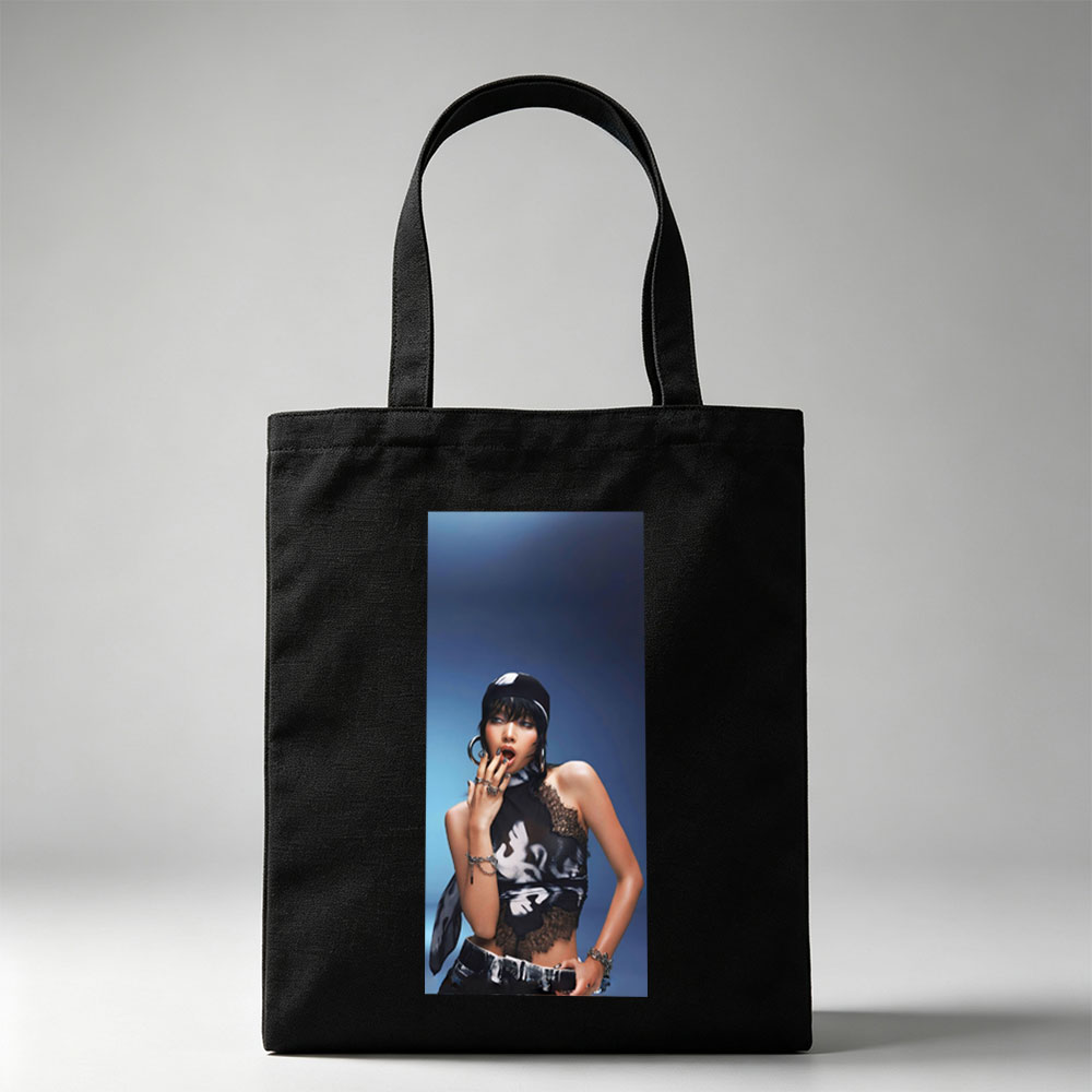 Lisa Blackpink Fashion Editorial Pose in Edgy Outfit with Bold Accessories and Dramatic Makeup - Canvas tote bags