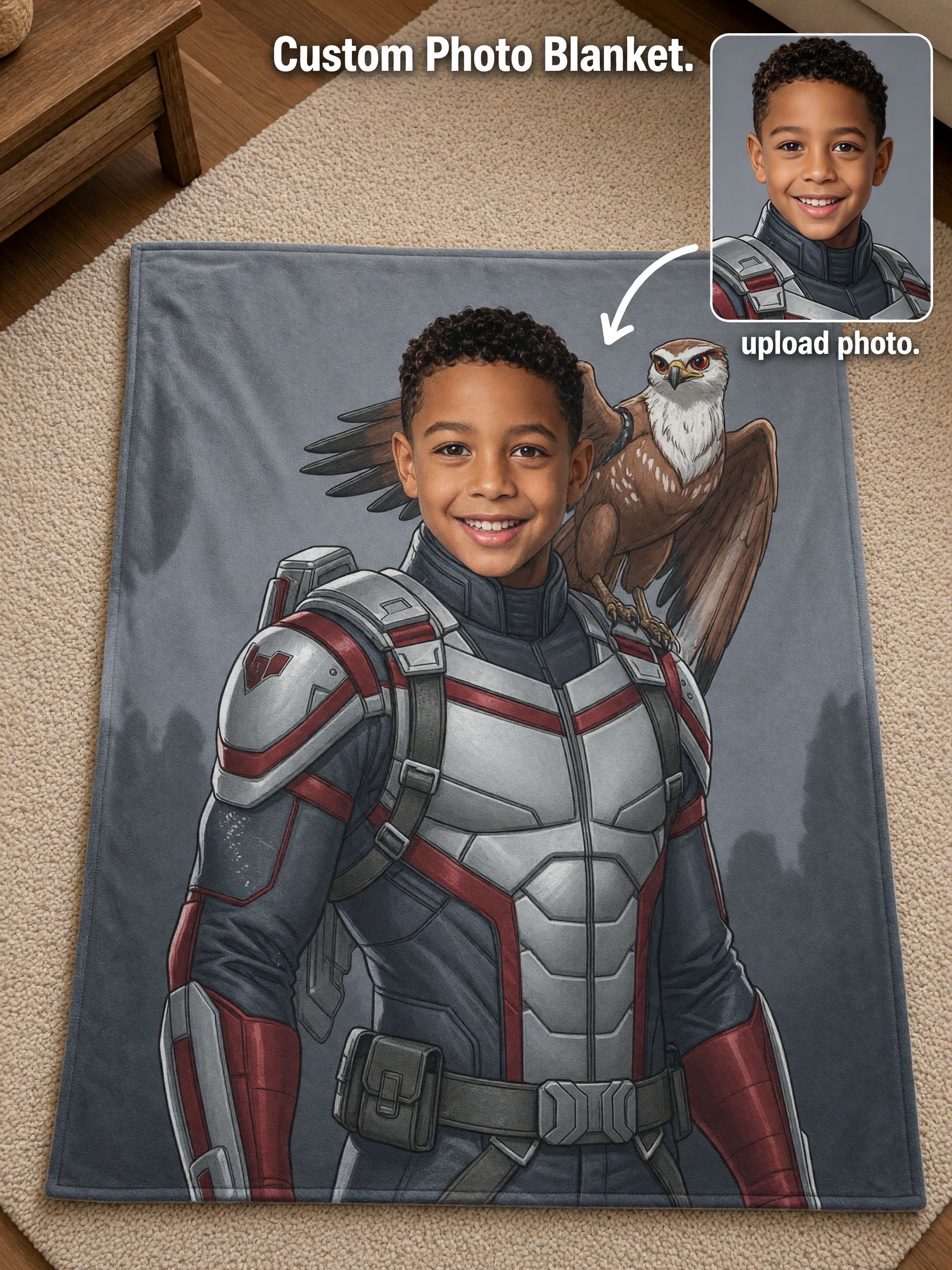 Custom Photo Superhero Blanket, Personalized Face Flannel Fleece Throw, Ideal Cozy Gift for Kids and Family