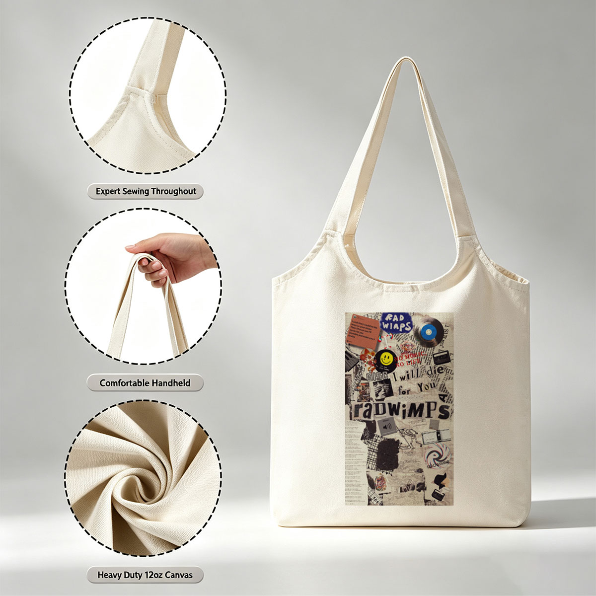 RADWIMPS Collage Art Featuring Music Themes and Lyrics - Canvas shoulder bags/