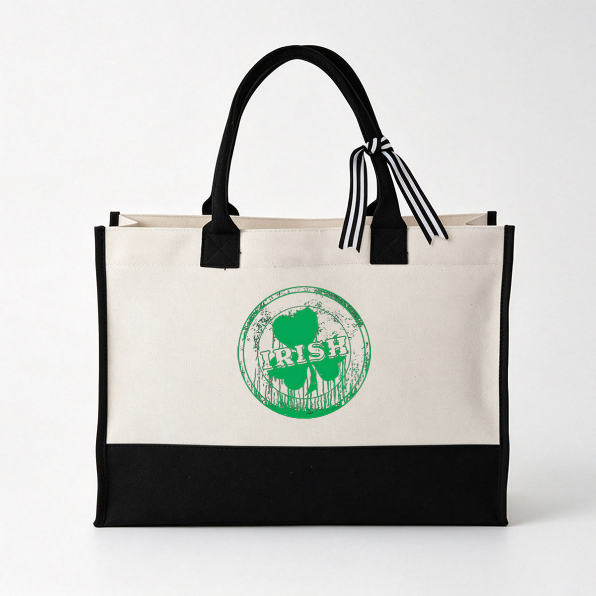 Irish Shamrock Emblem with Dripping Green Design - Canvas patchwork gift tote bag