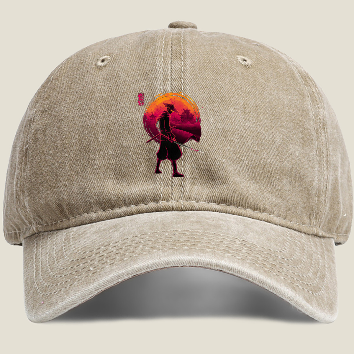 Samurai Warrior with Bloodied Sword Against Crimson Moon - Hat