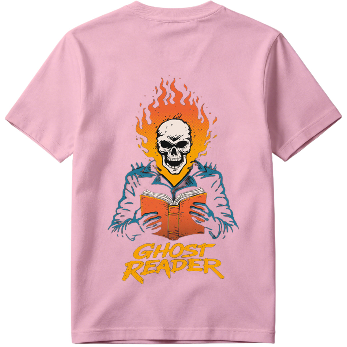 Ghost Reader: Skull with Flames Reading a Book - Tee
