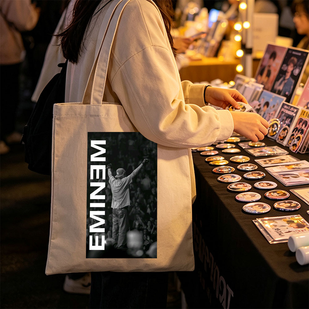 Eminem Live Performance Black and White Concert Photo - Canvas tote bags