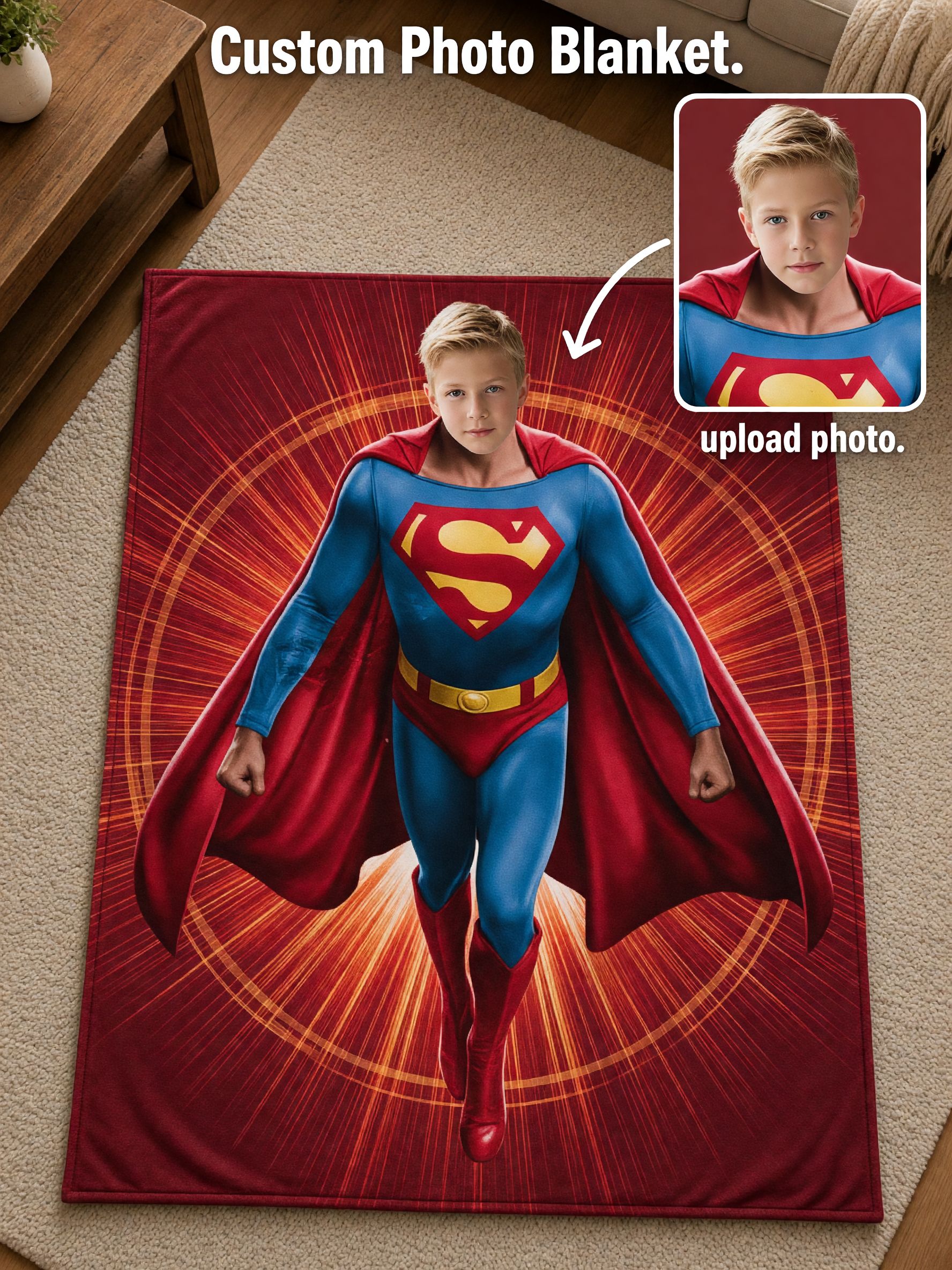 Personalized Superhero Face Blanket Custom Photo Flannel Fleece Throw Ideal Cozy Keepsake Gift for Kids and Adults