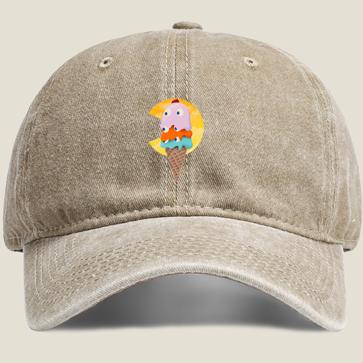 Pac-Man Ice Cream Cone - Washed Denim - Baseball Cap