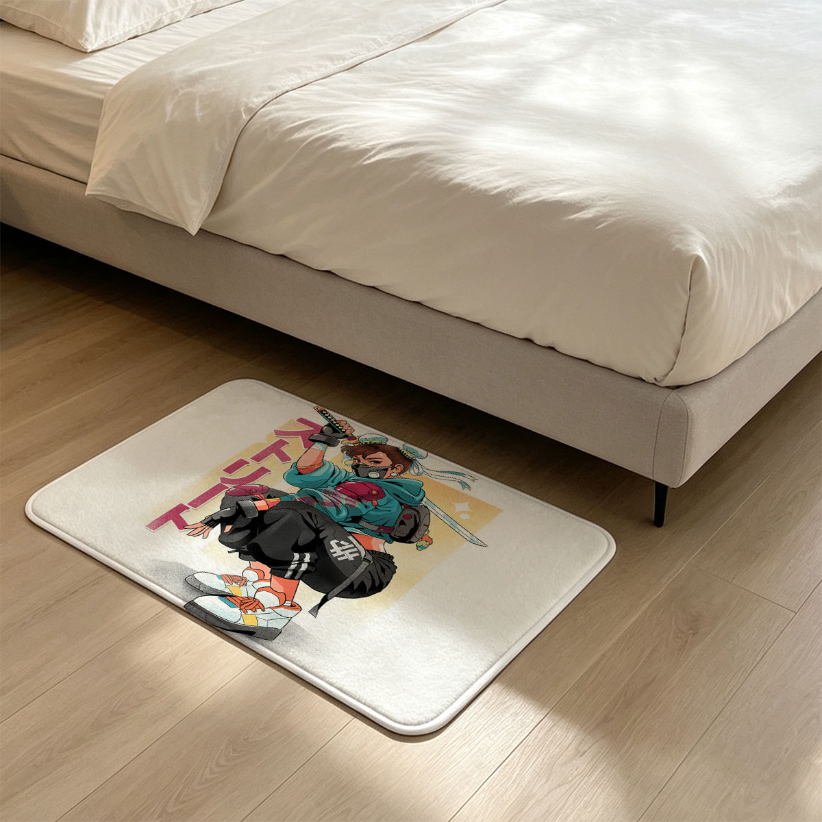 Street Fighter Character with Sword and Mask - Flannel floor mat