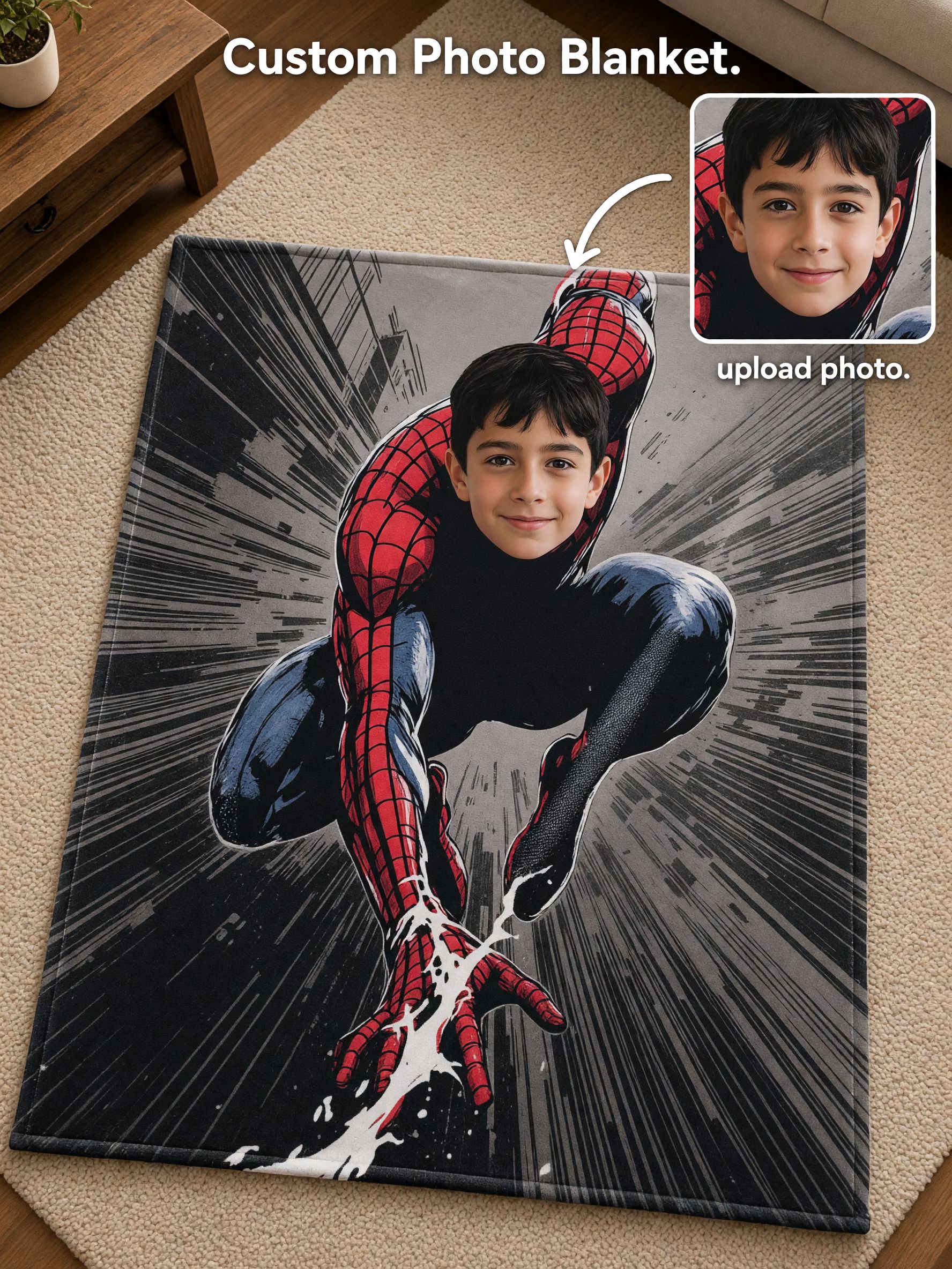 Custom Face Superhero Blanket Soft Flannel Fleece Throw with Photo Ideal Personalized Gift