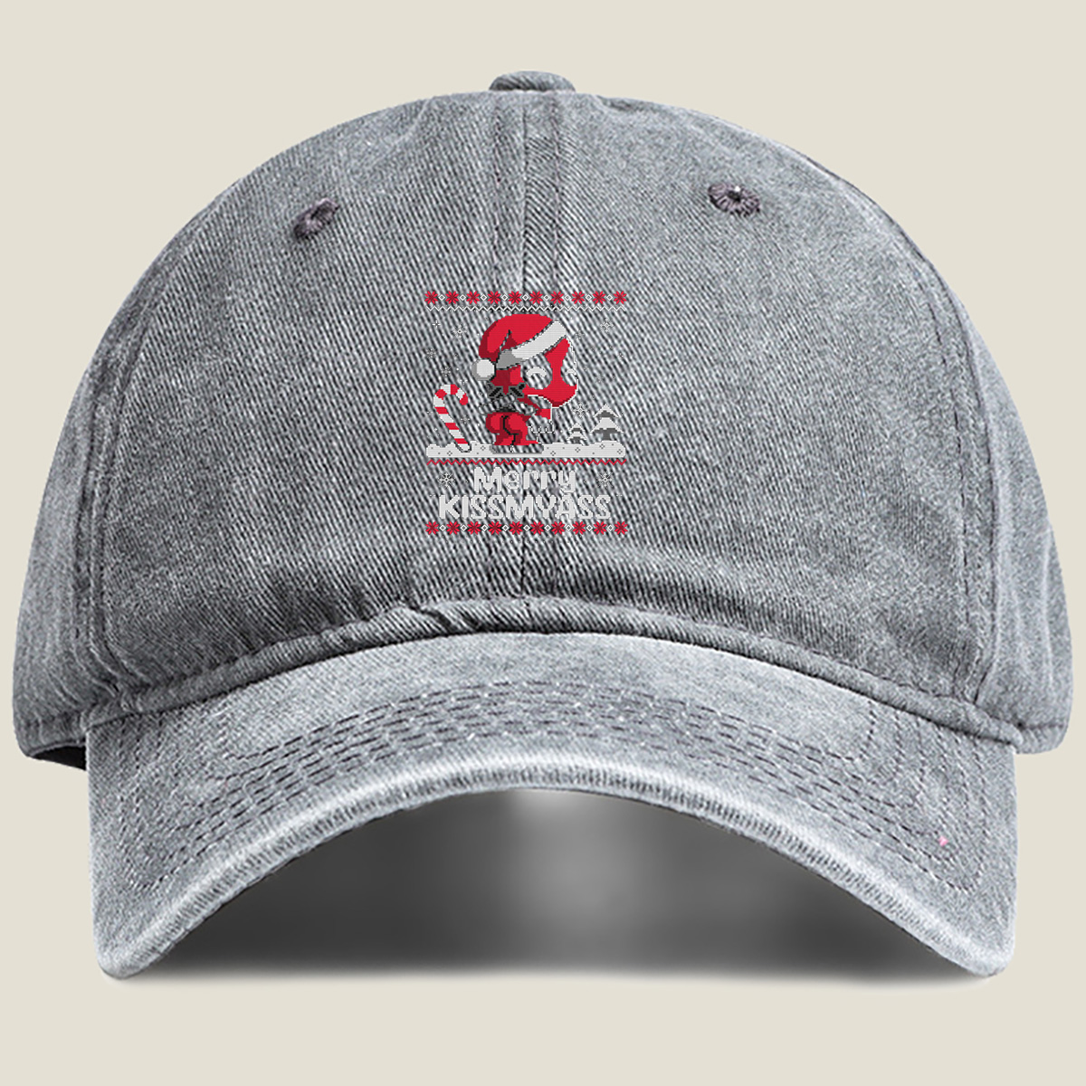 Deadpool Christmas Ugly Sweater Design - Washed Denim - Baseball Cap