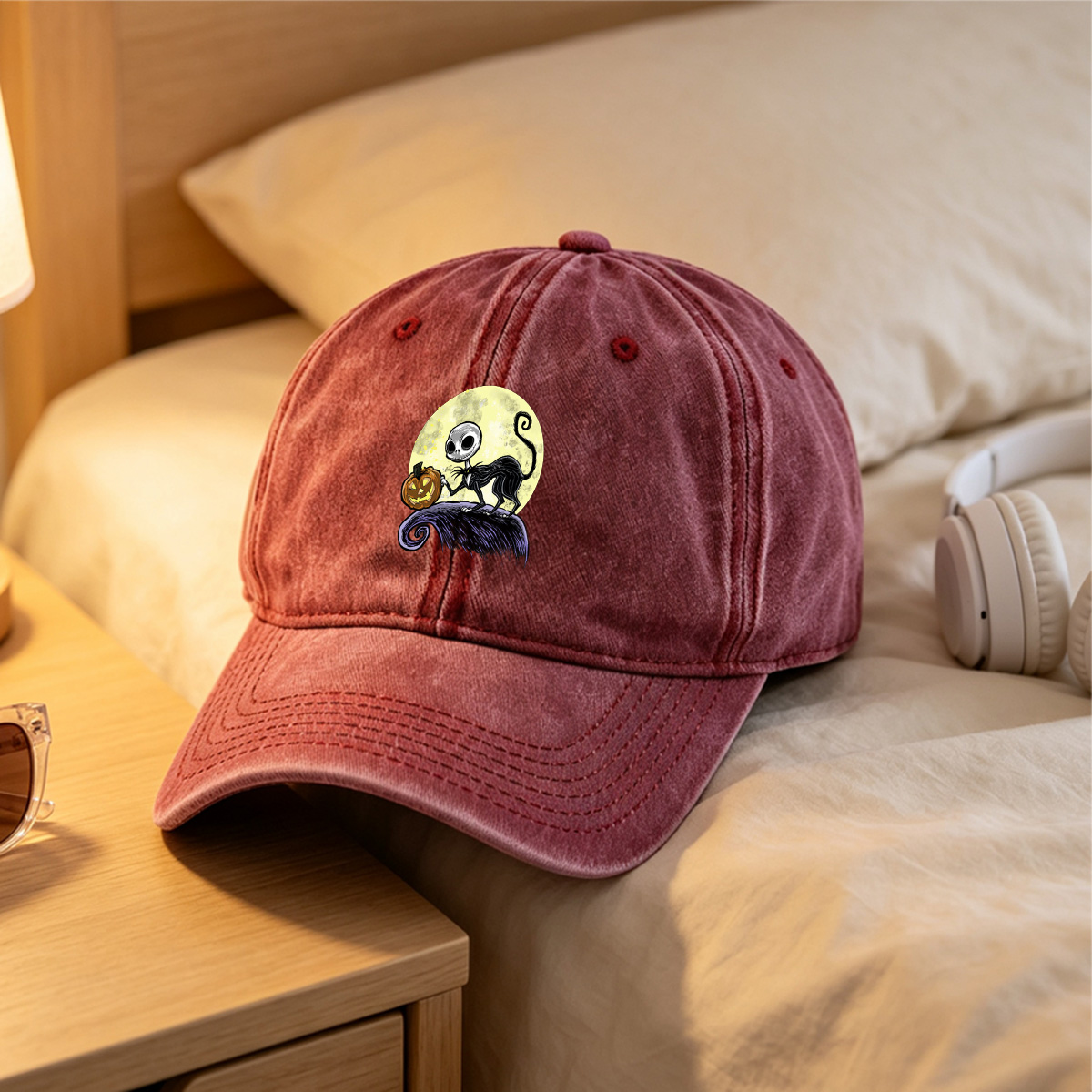 Jack Skellington and Pumpkin Moon - Washed Denim - Baseball Cap