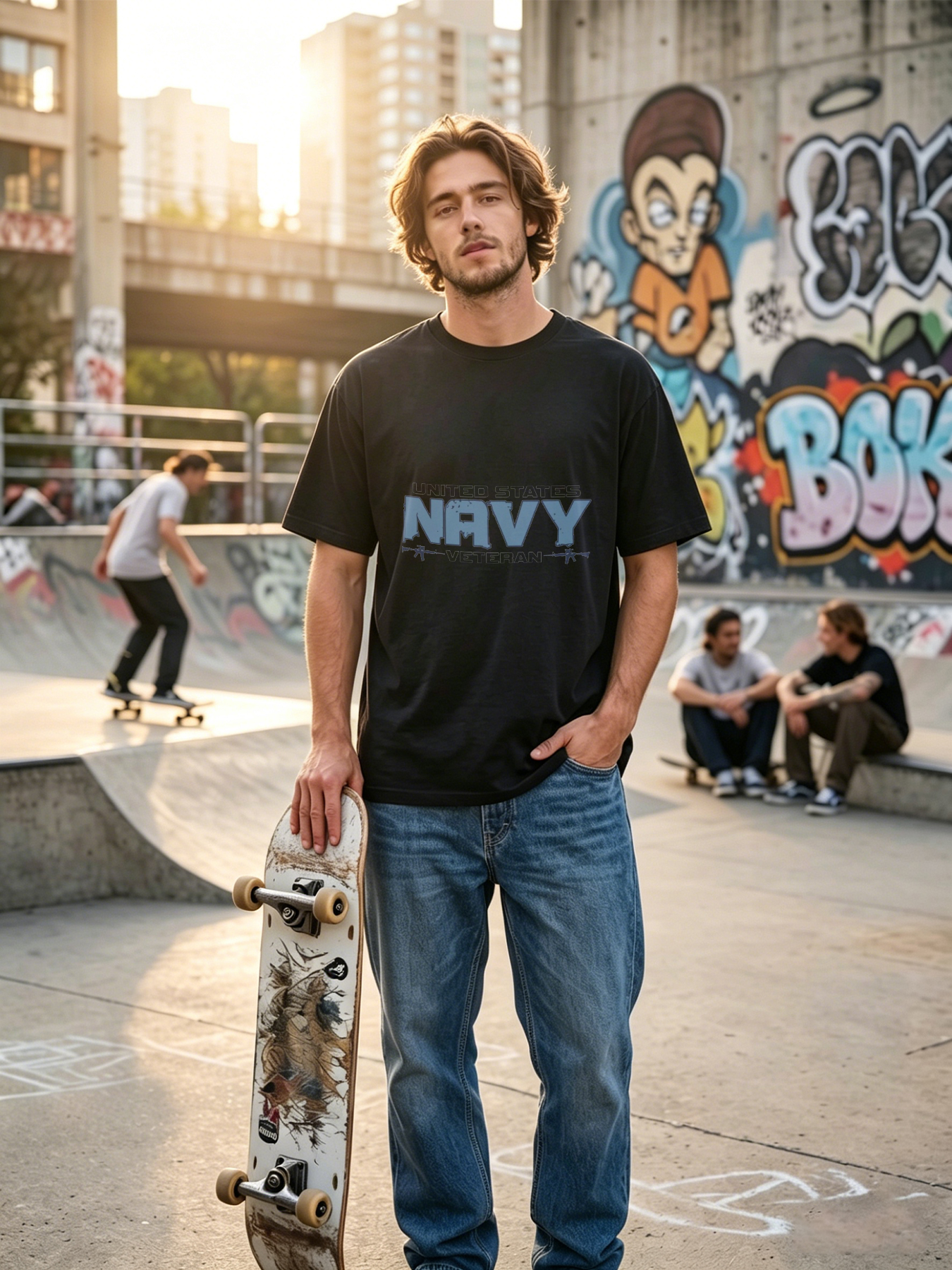 Men's Printed T-Shirt United States Navy Veteran Graphic Design Casual Round Neck Summer Lightweight Breathable Short Sleeve T-Shirt for Military Enthusiasts and Veterans
