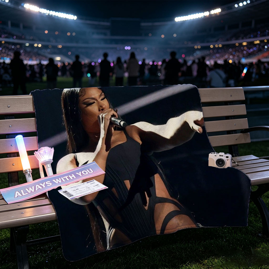 Cardi B Performing on Stage in a Black Bodysuit Holding a Microphone - Blankets