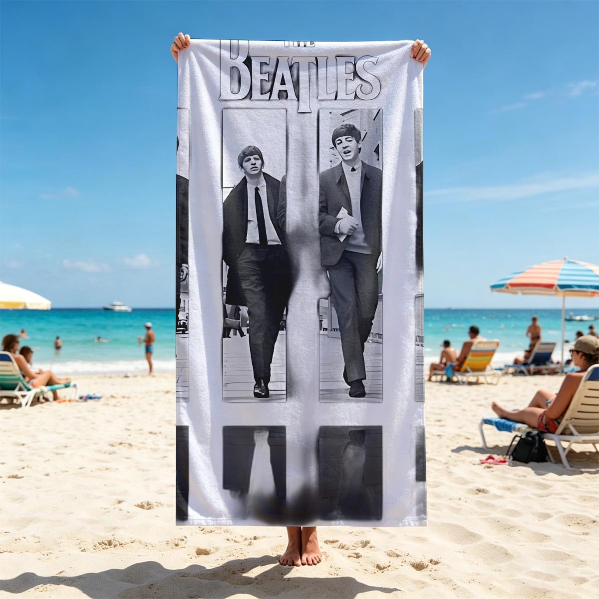 The Beatles: John, Paul, George, and Ringo Walking in Style - Beach towels