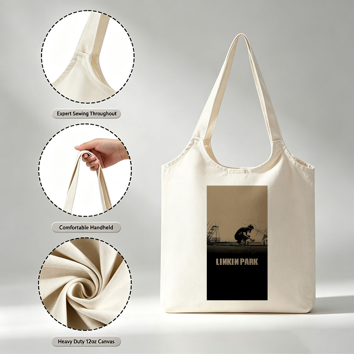 Linkin Park - Artist on Rooftop with Spray Paint and Industrial Background - Canvas shoulder bags/
