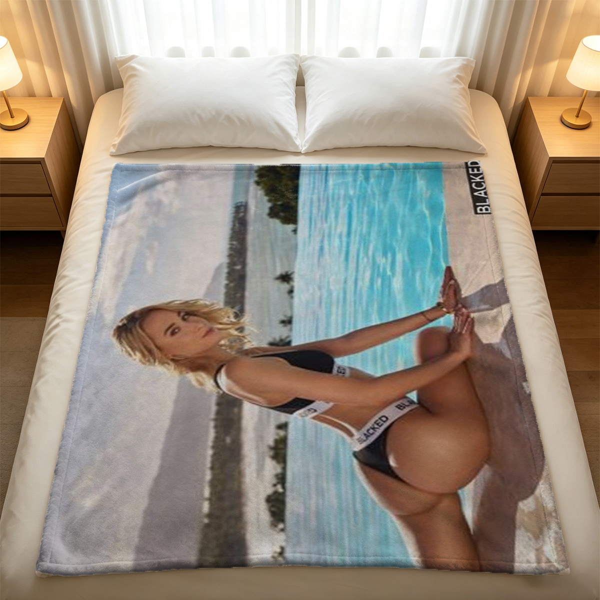 Nude Blonde Posing on Bed - Blanket