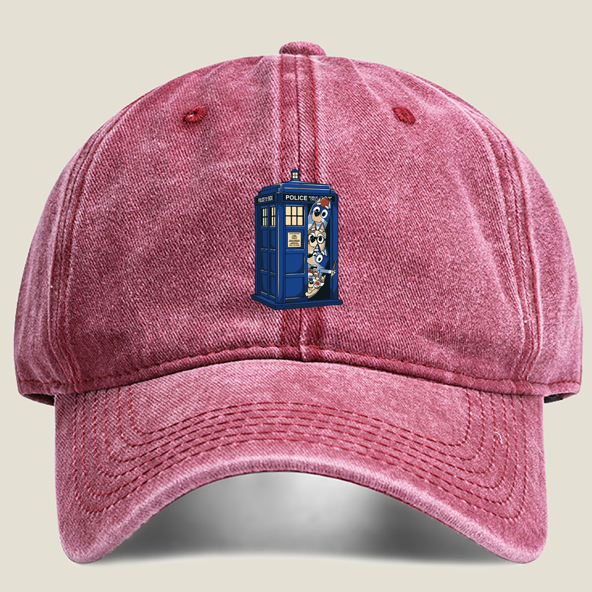 Bluey and Family in the TARDIS - Washed Denim - Baseball Cap