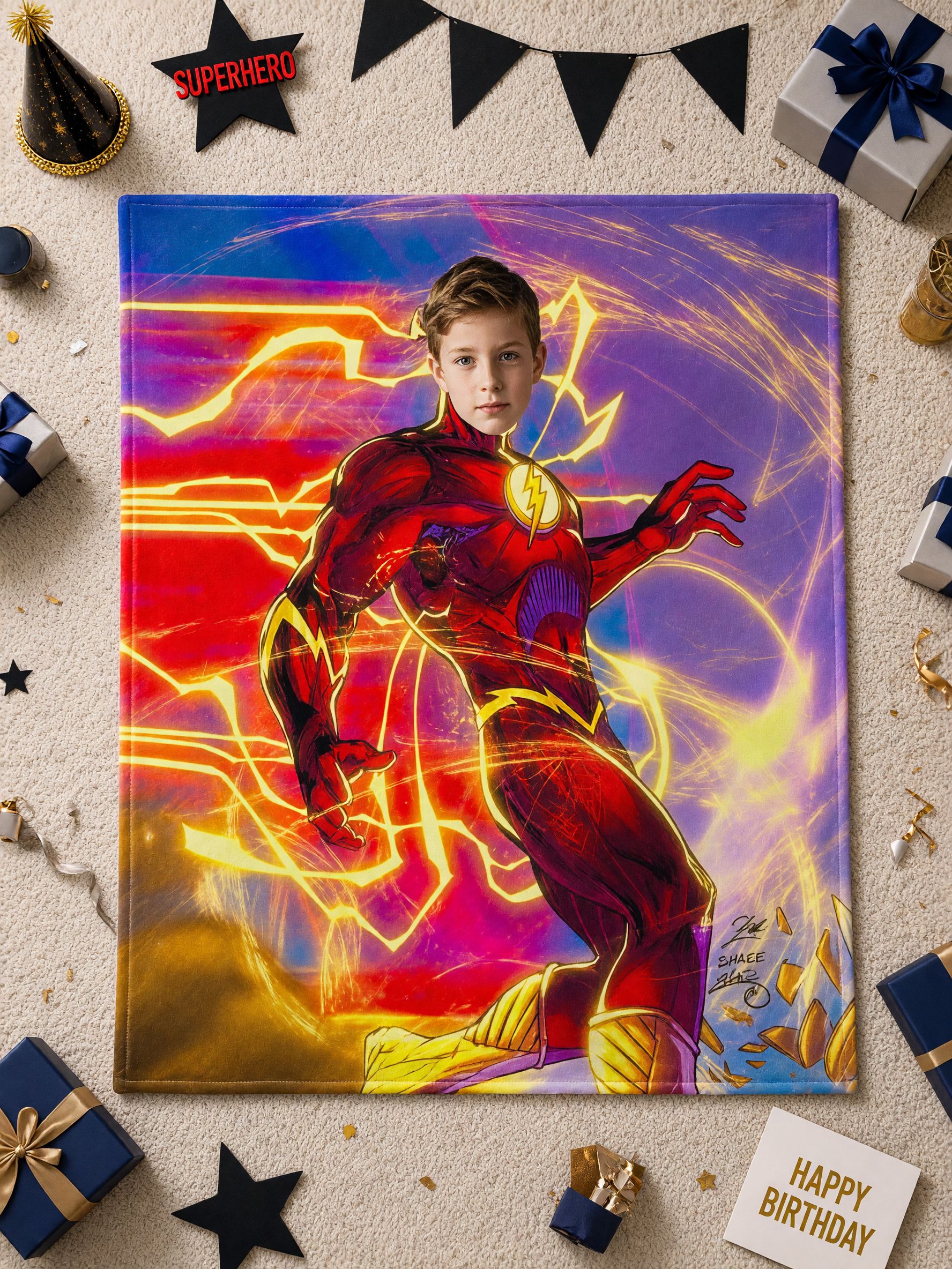 Custom Face Superhero Flannel Blanket, Personalized Photo Soft Plush Throw for Kids, Ideal Cozy Birthday Gift