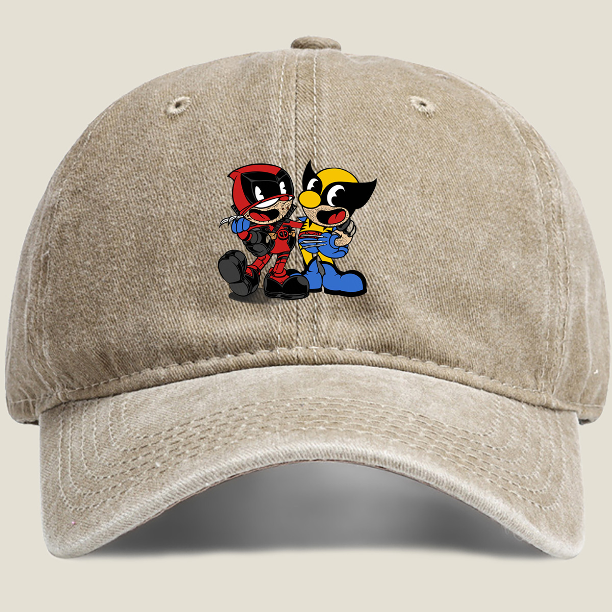 Deadpool and Wolverine Chibi Style - Washed Denim - Baseball Cap