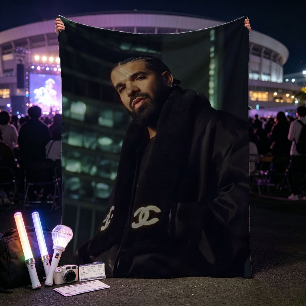 Drake in Urban Night Setting Wearing Chanel Jacket - Blankets